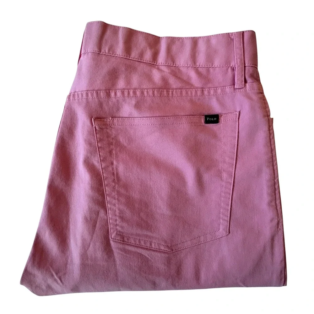 Polo Golf Ralph Lauren Mens Pink Cotton Twill Stretch Tailored Fit Pants 33x32